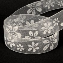 Article Ruban cadeau fleur en organza crème 25 mm 18 m