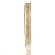 Article Ruban Organza Ruban Noël étoiles beige doré L10mm L20m