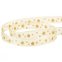 Article Ruban Organza Ruban Noël étoiles beige doré L10mm L20m