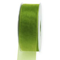 Article Ruban organza vert ruban cadeau tissé bord vert olive 40mm 50m