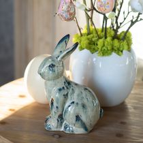 Article Lapin de Pâques en céramique beige émaillé bleu 18x11x25,5cm
