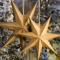 Article Étoile de Noël lumineuse en papier doré 60 cm décoration festive