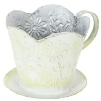 Article Pot de fleurs, porte-filtre à café décoratif, pot en métal pour plantes, décor floral vert et blanc, style shabby chic, H 11 cm Ø 11 cm