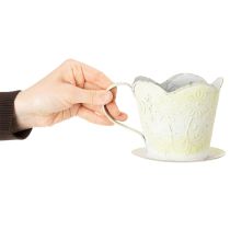 Article Pot de fleurs, porte-filtre à café décoratif, pot en métal pour plantes, décor floral vert et blanc, style shabby chic, H 11 cm Ø 11 cm