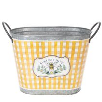 Article Pot de fleurs ovale à motif d'abeilles et à carreaux, décoration estivale, 38 × 24 × 29 cm