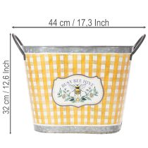 Article Pot de fleurs ovale à motif d'abeilles et à carreaux, décoration estivale, 38 × 24 × 29 cm