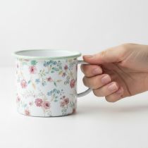 Article Pot décoratif en émail blanc avec anse, motif roses, Ø 9,5 cm