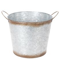 Article Pot de fleurs avec anses, coupe décorative à l'aspect rouillé, récipient en métal argenté Ø26 cm H25,5 cm