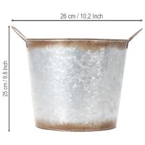 Article Pot de fleurs avec anses, coupe décorative à l'aspect rouillé, récipient en métal argenté Ø26 cm H25,5 cm