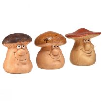 Article Figurines de champignons joyeux avec visages - différentes nuances de marron, 6,5 cm - décoration amusante pour le jardin et la maison - 3 pcs