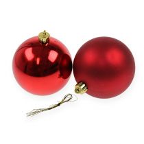 Boules de sapin de Noël en plastique rouge 8cm 6 pcs