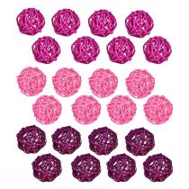 Article Boules de rotin rose clair rose violet assortis rotin Ø5cm 24 pcs