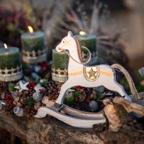 Article Cheval à bascule bois, décoration de Noël blanc doré H24cm
