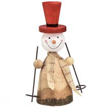 Article Bonhomme de neige en bois figurine décorative avec chapeau rouge naturel H20,5cm