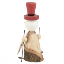Article Adorable lot de 2 bonhommes de neige en bois avec chapeaux rouges – Décoration de table d'hiver – Naturel et rouge, 15,5 cm 2 pièces