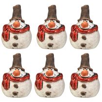 Article Figurine de bonhomme de neige en céramique, blanche, 6,9 cm – décoration de Noël d'hiver – 6 pcs