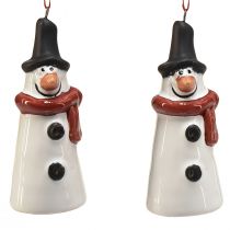 Article Décoration à suspendre en forme de bonhomme de neige joyeux – Blanc avec écharpe rouge et chapeau noir, 7,5 cm – Parfait pour les sapins de Noël festifs – 6 pièces