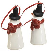Article Décoration à suspendre en forme de bonhomme de neige joyeux – Blanc avec écharpe rouge et chapeau noir, 7,5 cm – Parfait pour les sapins de Noël festifs – 6 pièces