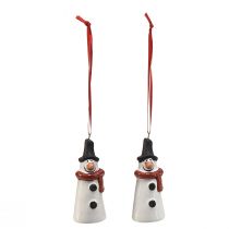 Article Décoration à suspendre en forme de bonhomme de neige joyeux – Blanc avec écharpe rouge et chapeau noir, 7,5 cm – Parfait pour les sapins de Noël festifs – 6 pièces