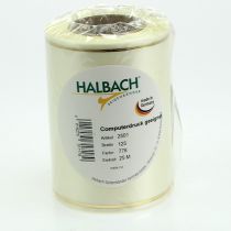 Article Ruban crème pour couronne, bord doré, en satin fin, 125 mm de large, 25 m de long - Imperméable, idéal pour l'impression numérique et respectueux de l'environnement