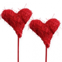 Article Coeur sisal 5cm rouge sur bâton 24 pcs