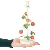 Article Bougeoir conique en métal avec décor de fraises, crème, rond, H26cm