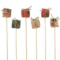 Article Bouchon fleur cadeau rouge vert beige naturel 3,5cm 12 pcs