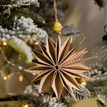 Article Étoiles en papier naturel avec perle jaune et corde en jute pour décoration festive