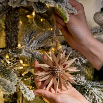 Article Étoiles en papier naturel avec perle jaune et corde en jute pour décoration festive