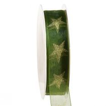 Article Ruban étoile ruban organza vert or Noël L25mm L18m