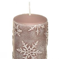 Article Bougies piliers bougies roses flocons de neige 150/65mm 4 pcs