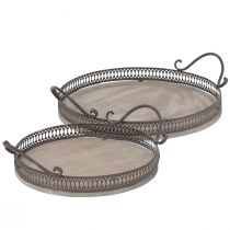 Article Plateau avec anses plateau rond marron antique Ø26/33cm lot de 2