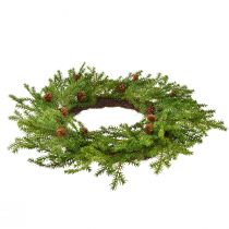 Article Couronne de sapin artificielle, vert-brun avec pommes de pin, décoration de Noël, Ø49cm