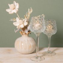 Article Porte-bougie chauffe-plat en verre, forme conique, avec socle, H 19,5/22,5 cm, lot de 2