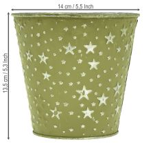 Article Pot de fleurs en métal vert argenté orné d'étoiles, Ø14cm
