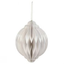 Article Boule décorative en papier blanc Ø15cm avec bord pailleté et ruban doré