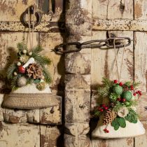 Article Décoration murale cloche de Noël rustique en jute avec pommes de pin et branches de sapin, 20 cm
