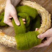 Article Mèche de laine feutrée douce pour créations décoratives et compositions saisonnières, 2 m, verte