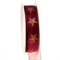 Article Ruban de Noël rouge foncé doré avec étoiles L25mm L18m