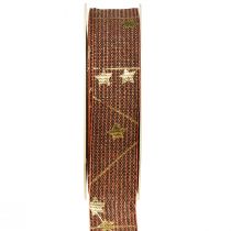 Article Ruban de Noël avec étoiles ruban décoratif marron doré 25mm 18m