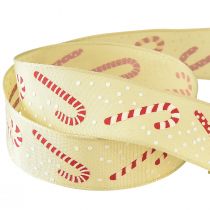 Article Ruban de Noël avec cannes de bonbon ruban cadeau beige 25mm 15m