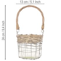 Article Lanterne décorative suspendue, métal, verre, osier, Ø13 cm H12 cm, 2 pièces