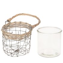 Article Lanterne suspendue, verre, métal, osier, Ø14,5 cm, 2 pièces