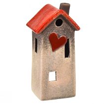 Article Lanterne de maison en céramique avec toit rouge et fenêtre coeur - 17,5 cm 2 pcs