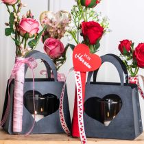 Article Lanterne Décoration Sac Métal avec Coeur Anthracite H18cm 2pcs