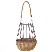 Article Lanterne avec anse et verre violet naturel Ø18cm H22cm