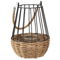 Article Lanterne avec poignée et verre noir naturel Ø18cm H22cm