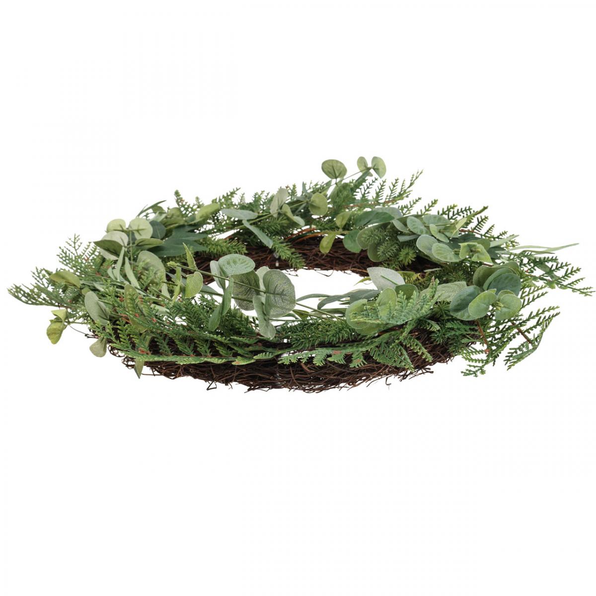 Couronne Eucalyptus Artificielle Verte 50 Cm - Déco Porte, Mur, Jardin - Baies Incluses - Sans Entretien - Style Naturel - 7