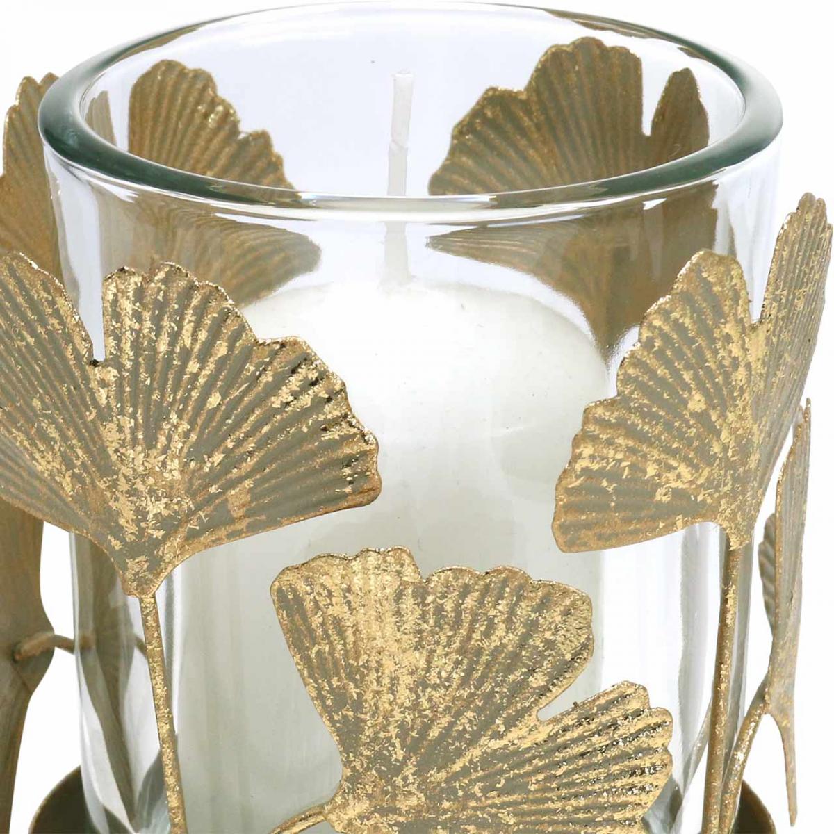 Photophore feuilles de ginkgo doré bougeoir ginkgo décoration de table Ø8.5cm