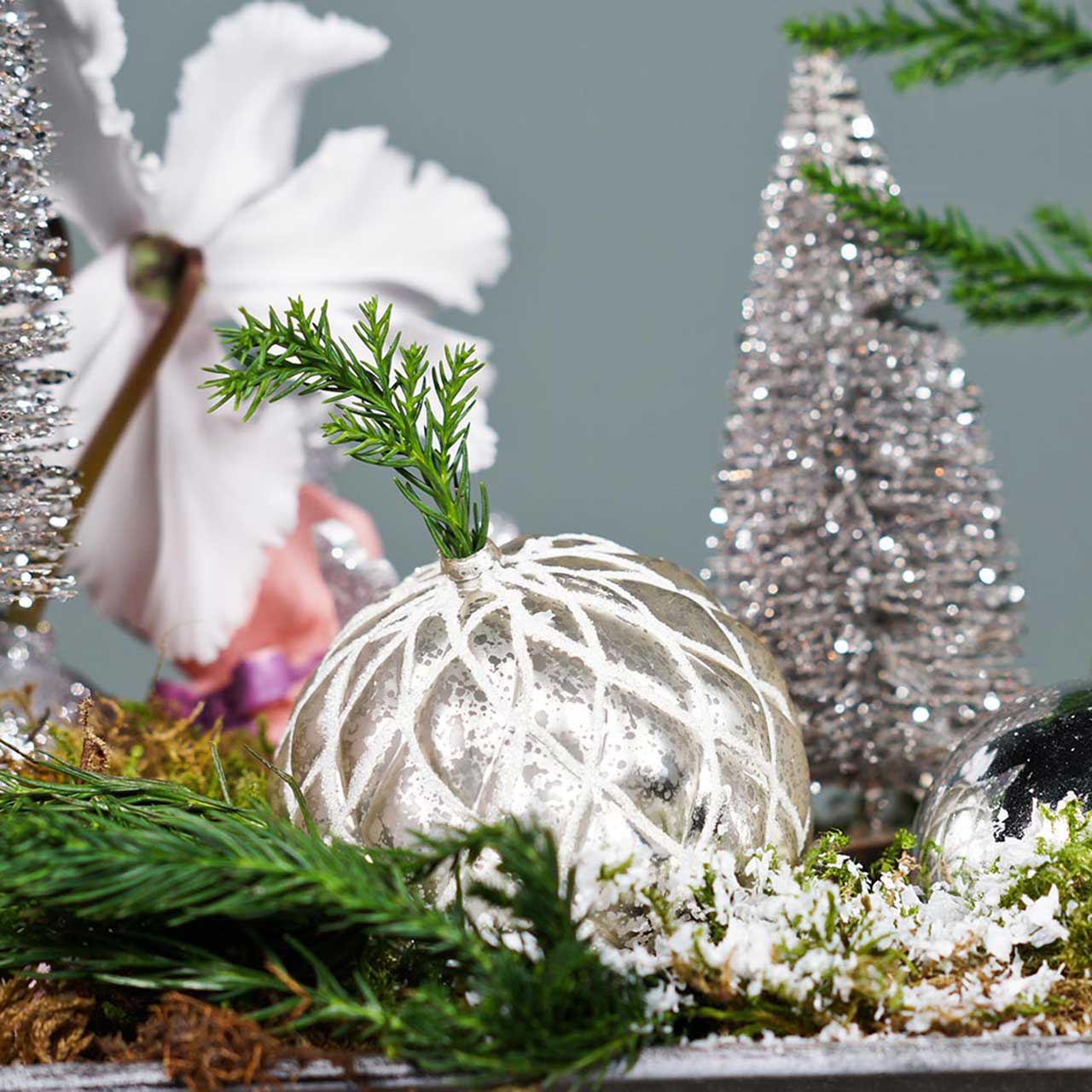 Argentées Boules de Noël en verre 4er Set Ø 8 cm mat et brillant